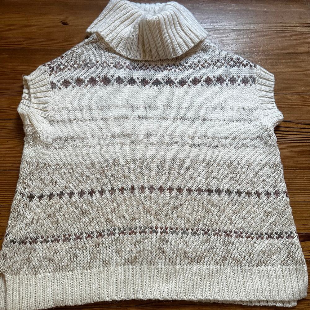 Free People cream neutral oversized short sleeve tunic turtleneck sweater SIZE M